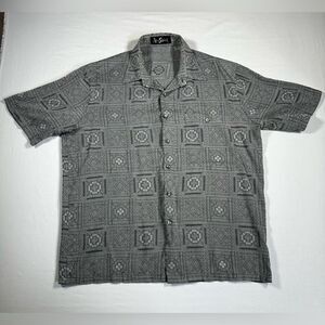 Vintage Alan Stuart Shirt Mens Size Large Abstract Art Geometric Gray Grunge